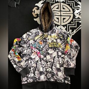 Vintage Ed Hardy fur lined zip up hoodie size XL used